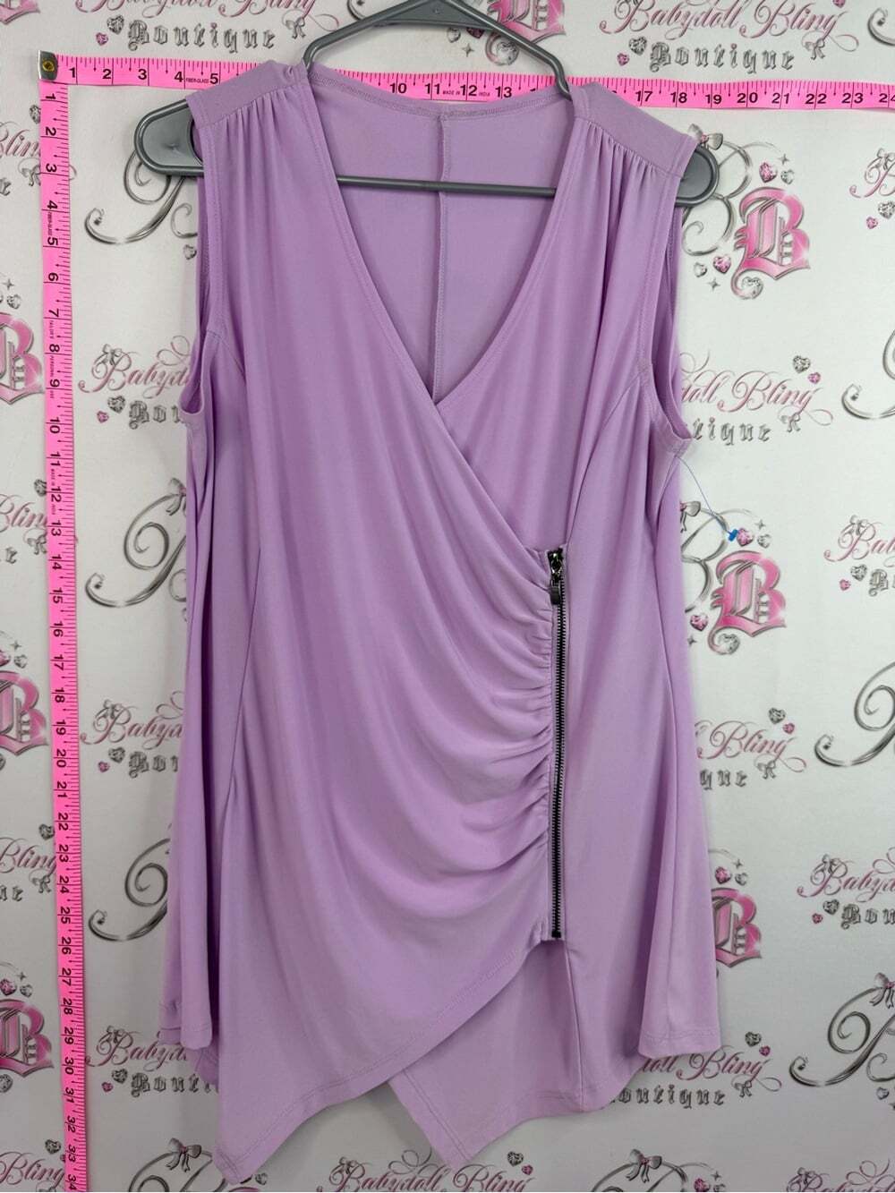 Tank top flowy Sleeveless Lavender Wrap Front Dress with Zip Detail
